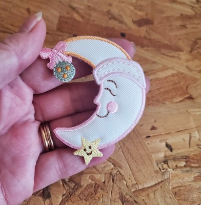Moon - Star - Baby Design - Nursery - Crafts - Embroidered Iron On Patch