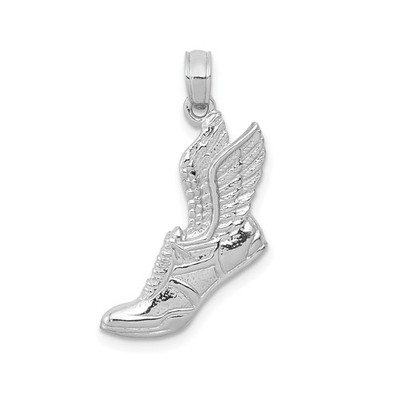 10k Weißgold Massiv Geflügelt Sneaker Anhänger Laufschuh Charm 20mm