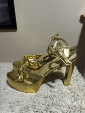 Women's Gold Glam Platform Chunky High Heel Sandal Shoes Peep Toe Party Fashion