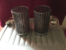 2 x Bedside Table Lamps Crystal Style - Bedside Lights - c/w Bulbs