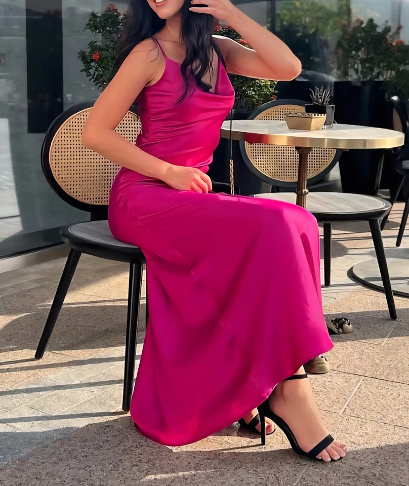 Шелковое коктейльное платье фуксия цвет размер 4-6 резинке покроя - Изображение 4 из 4