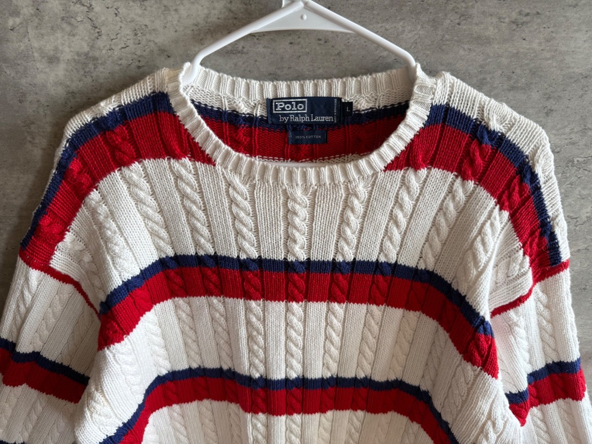 Vintage Polo Ralph Lauren Cable Knit Red White & Blue 4th of July