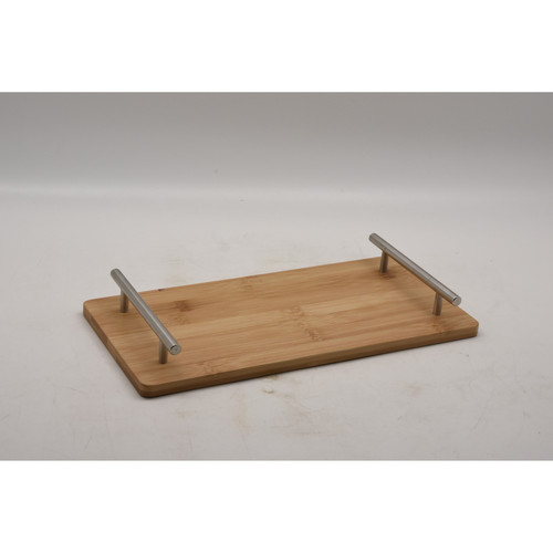 Rectangular BAMBOO TRAY with chrome finish handle