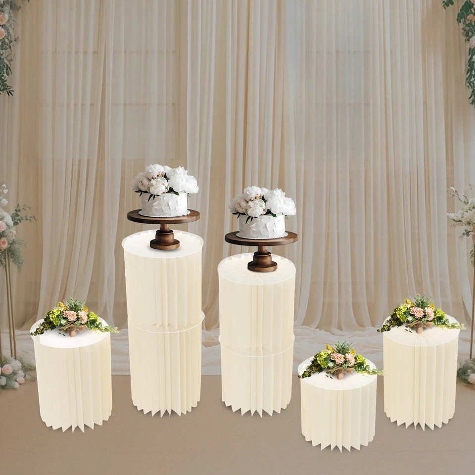 7 piezas soportes de exhibición de columna de papel plegables para boda postre flor blanco Foto 2 de 4