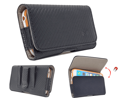 Carbon PU Leather Pouch Holster Belt Loop Case For iPhone SE(2020),iPhone 8,7,6S - Picture 1 of 7