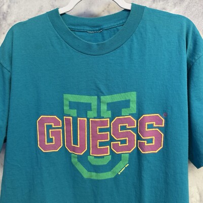Vintage Guess T Shirt Mens XL 90s Short Sleeve Blue Single Stitch