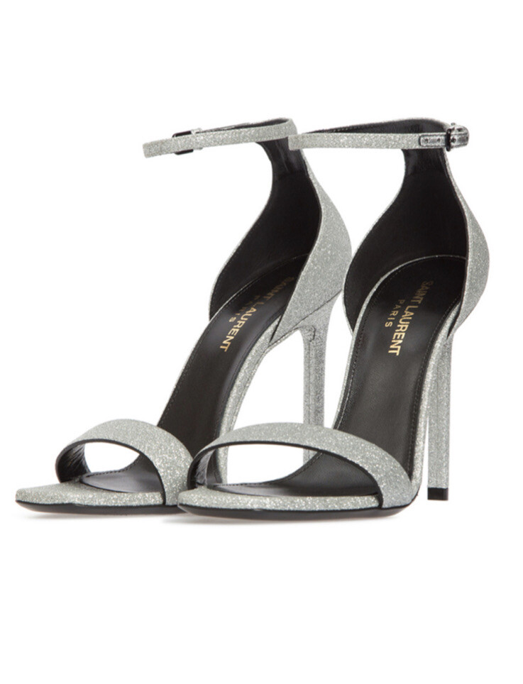 SAINT LAURENT sandali con cinturino e effetti glitter argento taglia 38 5 nuovi con scatola