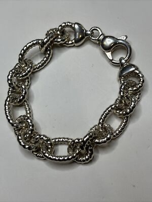 Sterling Silber Made in Italy Strukturiertes Gliederarmband 7 Zoll