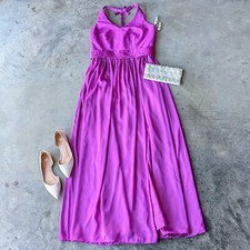 White by Vera Wang Purple V-Neck Halter Neck Belted Maxi Bridesmaid Gown size 12