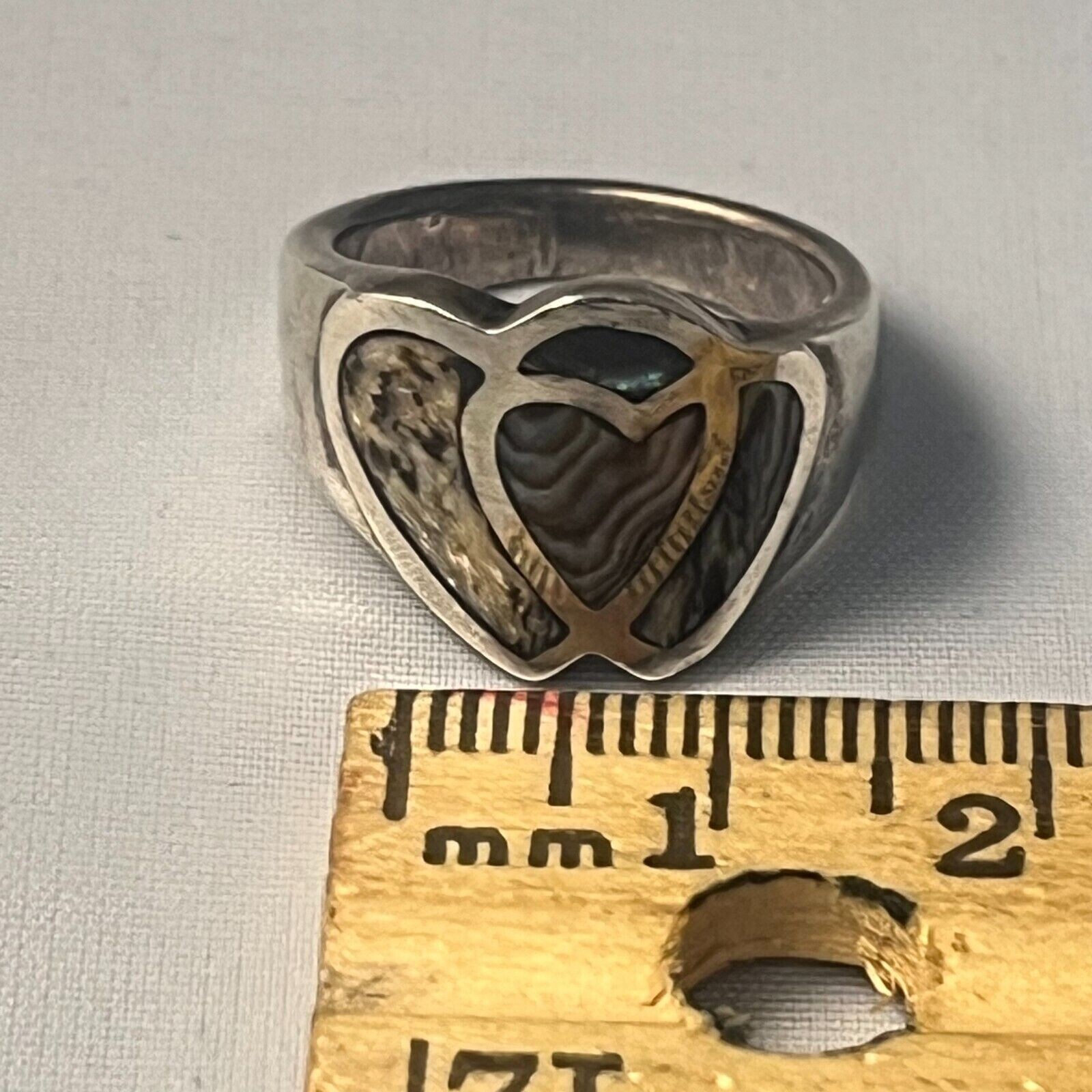925 Solid Sterling silver Abalone Ring Hearts gen… - image 11