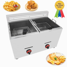 Friggitrice commerciale 40L doppio serbatoio Fat Chip padella e cestello acciaio inox