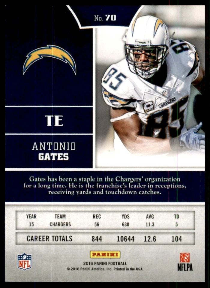 2016 Panini Bravery Antonio Gates /199 San Diego Chargers #70 Parallel - Image 2 of 2