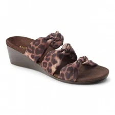 Vionic Orthotic Triple Strap Wedges - Rizzo - Tan Leopard