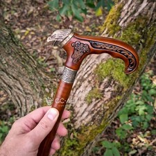 Wood Walking Cane Stick Eagle Walking Stick Cane Solid Bronze Brass Metal