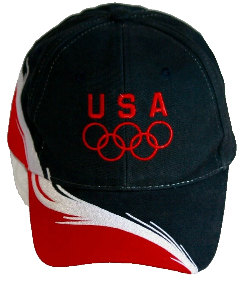 Retro Team USA Adjustable Olympian Hat Mat Hat Olympic Flames Navy