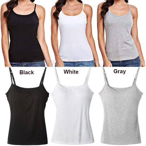 Damen Tank Top verstellbarer Riemen Unterhemd mit eingebautem gepolstertem BH Weste Cami USA - Bild 7 von 30