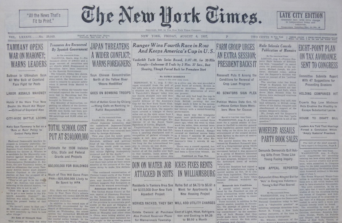 8-1937 August 6 JAPAN THREATENS WIDER CONFLICT WARNS FOREIGNERS