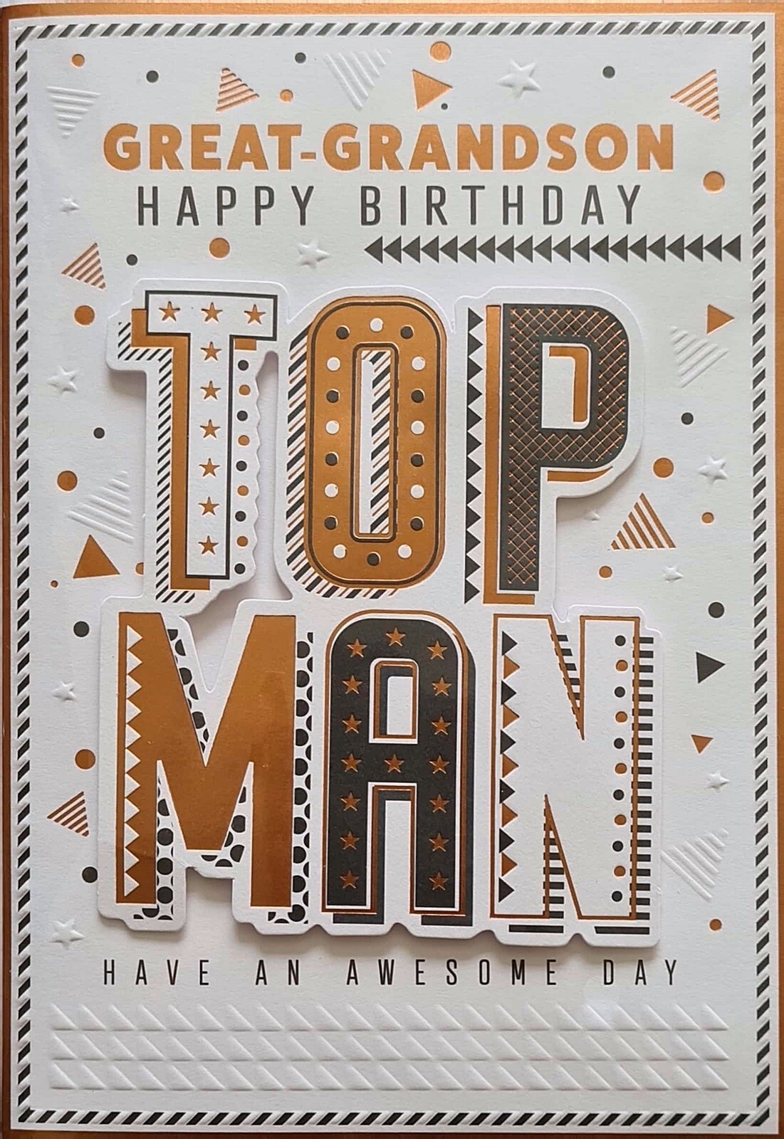 Happy Birthday Card Great Grandson Top Man Have an Awesome Day Gold Foil