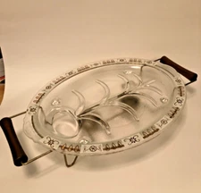 Vintage Inland Glass Co Oval Meat Platter Tray w/Metal base & Warmers. EXCELLENT