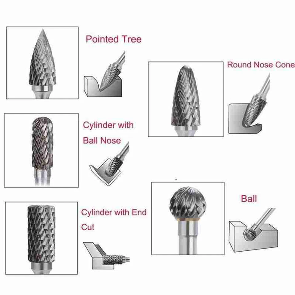 20Pcs 1/8" Tungsten Carbide Rotary Drill Bits Burr Die Grinder Shank Carving Set - Image 4 of 4