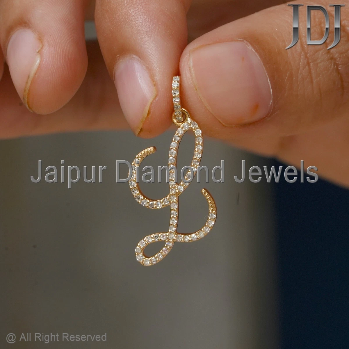 Solid 14k Yellow Gold Jewelry Natural Diamond L Initial Alphabet Charm Pendant
