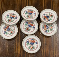 Arita Imari Floral Pattern Porcelain Coasters JAPAN Gold Rim Vintage Set of 7