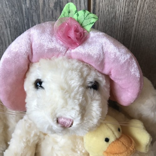 BESTEVER "Rose White Bunny” Plush Holding Baby Duck Lovey 12” Tags Attached - Picture 3 of 12