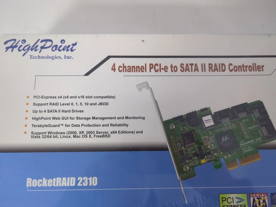HighPoint RocketRAID Model 2310 4 channel PCI-e to SATA II Raid Controller Card - Image 2 of 4