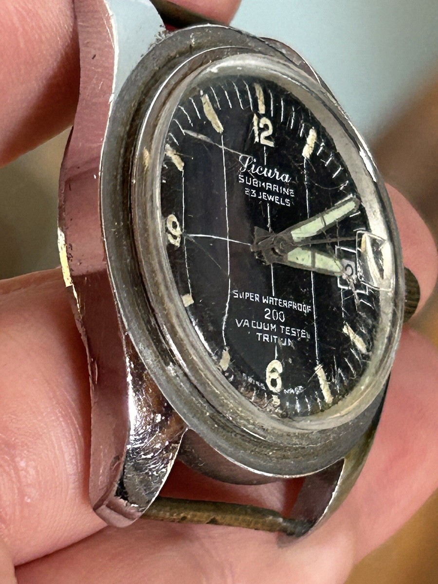 Montre De Plongée Mécanique Vintage Sicura Submarine-Sup - Testée étanchéité - Nécessite Révision - Cadran Blanc Argenté - Acier Inox
