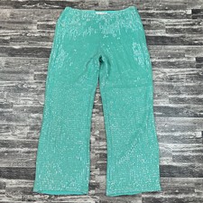 ESCADA Couture Green Boot Fully Sequined Flowy Pants Womens sz 42 US 12 VTG 