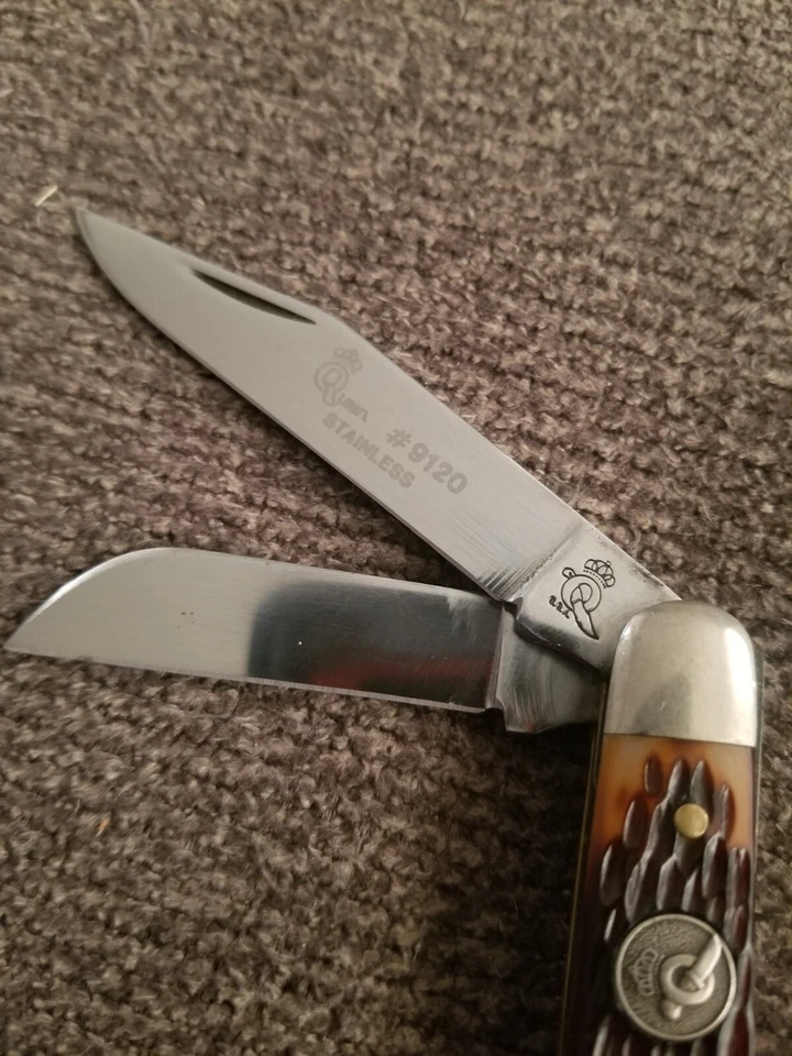 QUEEN CUTLERY 1991 9120- STAG HANDLE STOCKMAN - 3 3/4" CLOSED - USA MADE. Q7 - Image 3 of 4