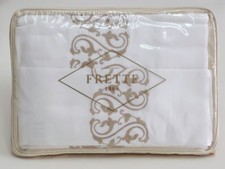 Frette Ornate Medallion Embroidery Queen Sheet Set Milk/Savage Beige Italy