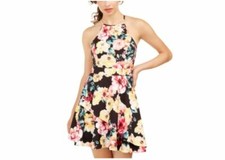 Speechless Womens Black Floral Halter Short Fit Flare Summer Juniors dress