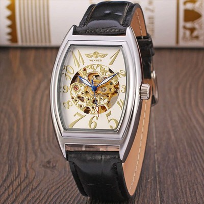 Fashion Casual Automatic Mechanical Watch for Men - Tonneau Shape, Stainless Ste