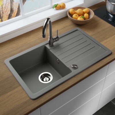 LINDBERGH  Granit Spüle Grau ''VEL33'' Siphon Einbauspüle Küchenspüle Spülbecken
