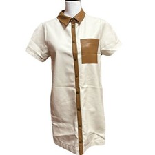 NWT Fate Cream and Brown Mini Shirt Dress | Size Small