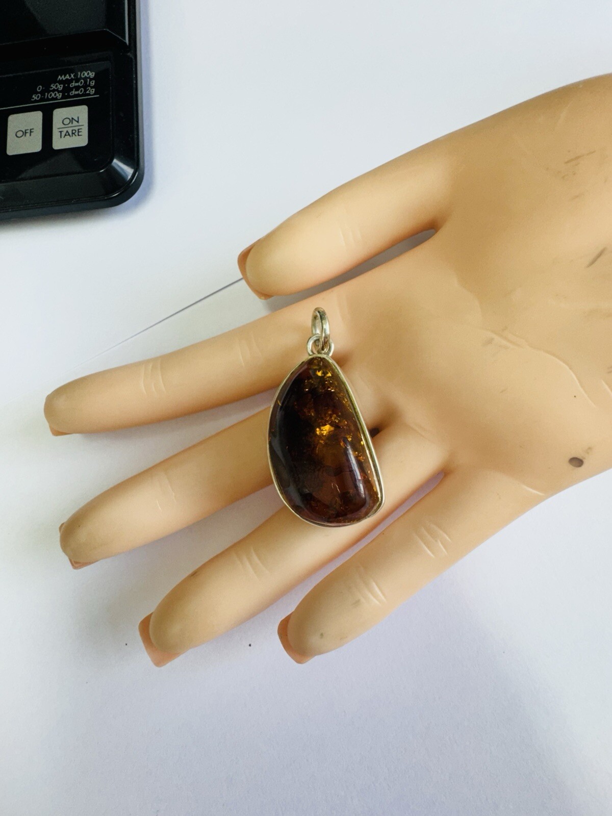 SOLID STERLING SILVER LARGE IRREGULAR SHAPE AMBER… - image 11