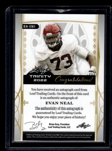 2022 Leaf Trinity Evan Neal novato coche /75 - Imagen 2 de 2