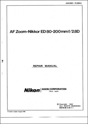 Nikon AF-Nikkor ED 80-200mm f2.8D Service & Reparatur Handbuch Nachdruck