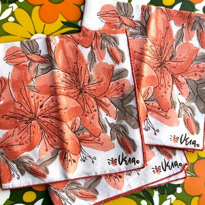 Vintage Vera Neumann Cotton Napkins Tiger Lily Set 3 Table Or Upcycle Material