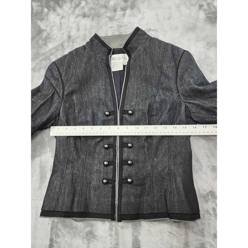 Chaqueta Denim Worth Militar Botón Frontal Talla 2 Desteñida Negra Elastizada Oficina Gótica Foto 4 de 4