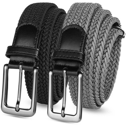 Men's Stretch Belts Elastic Braided 2 Pack, Woven Belt Men for Golf Casual Pants