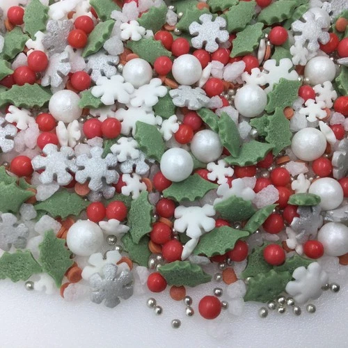 Christmas Cupcake Sprinkles Mix Holly & Berries Cake Decorations Edible Toppers