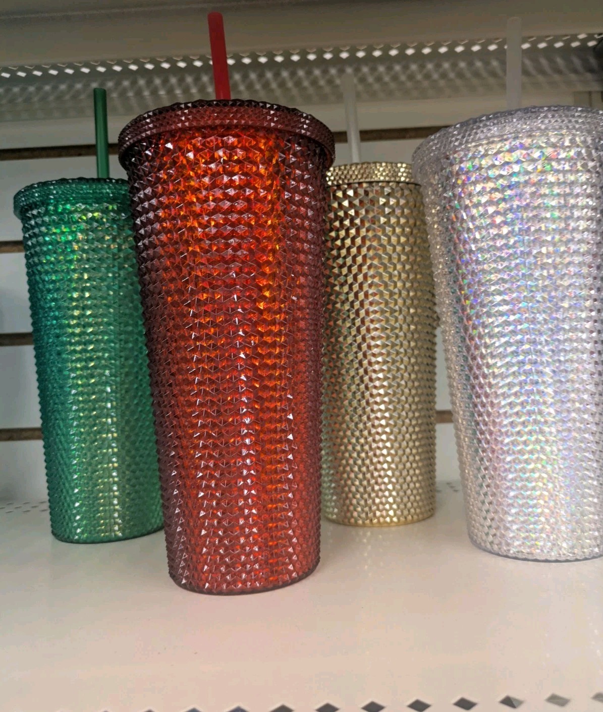 Set Of Four Christmas Colored Tumblers Sparkly