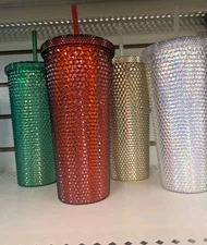 Set Of Four Christmas Colored Tumblers Sparkly