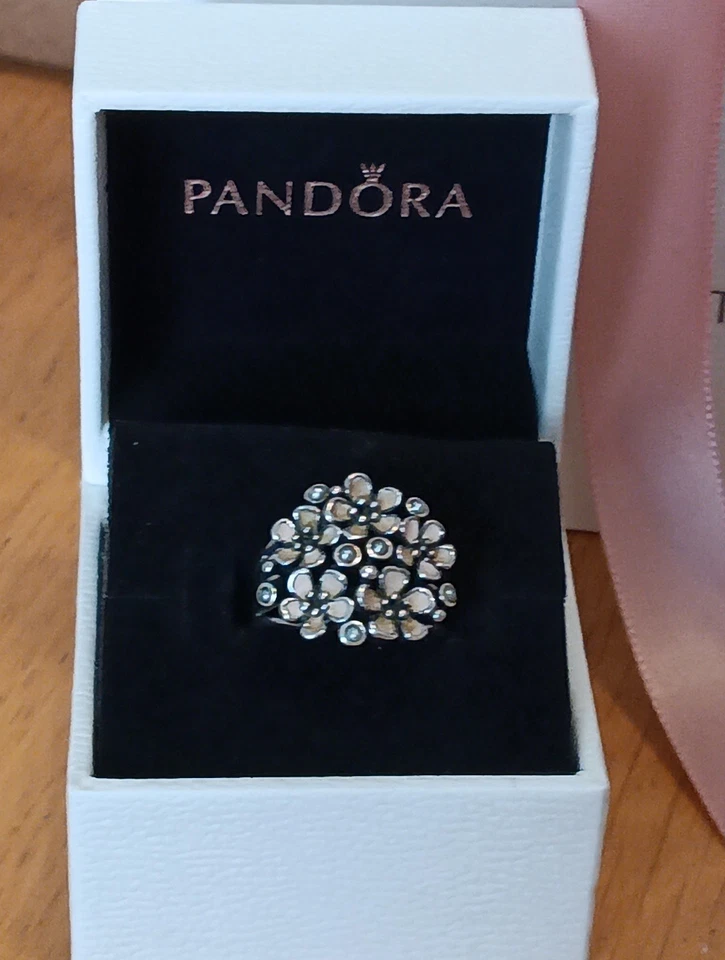 Genuine Silver Pandora Cherry Blossom Bouquet Pearl Ring 190878en40 Size 50 - Image 2 of 4