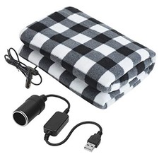 Car Electric Blanket 12v Heated Blanket with Plaid Black White Plaid