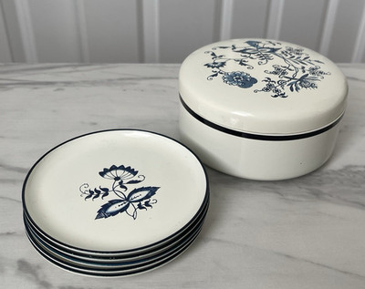 5 Vintage Blue Danube Onion Melamine Coaster 4'' Japan w/ Matching Storage Case