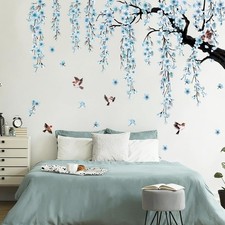 Large Flower Tree Branch Wall Decals Blue Hanging Vine Floral Wall Stickers P...