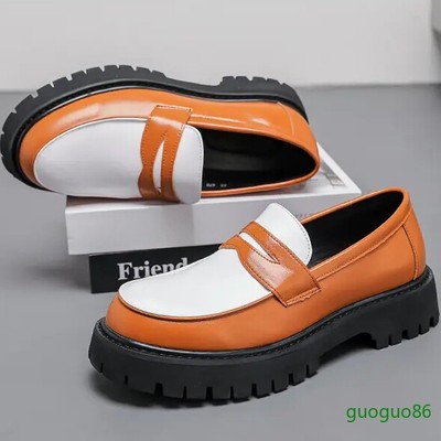 orange and black dress shoes Men's Faux Leather Slip On Platform Loafers Casual Business Casual Dress loafer Size:UK 16 new RELIEF leather shoes fire lady black tie prom